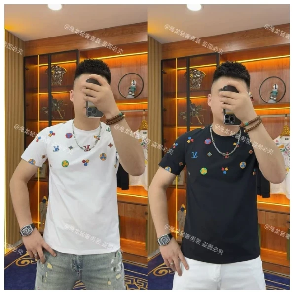 3532 彩色V花半袖 潮款花卉小花时尚潮尚潮男T恤精品青年