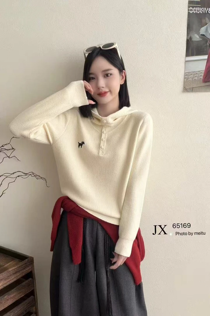 【自由秀】带帽针织衫65169（衣长56厘米）