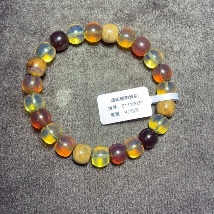 琥珀未镶嵌珠宝奇石9mm彩虹糖老型多宝