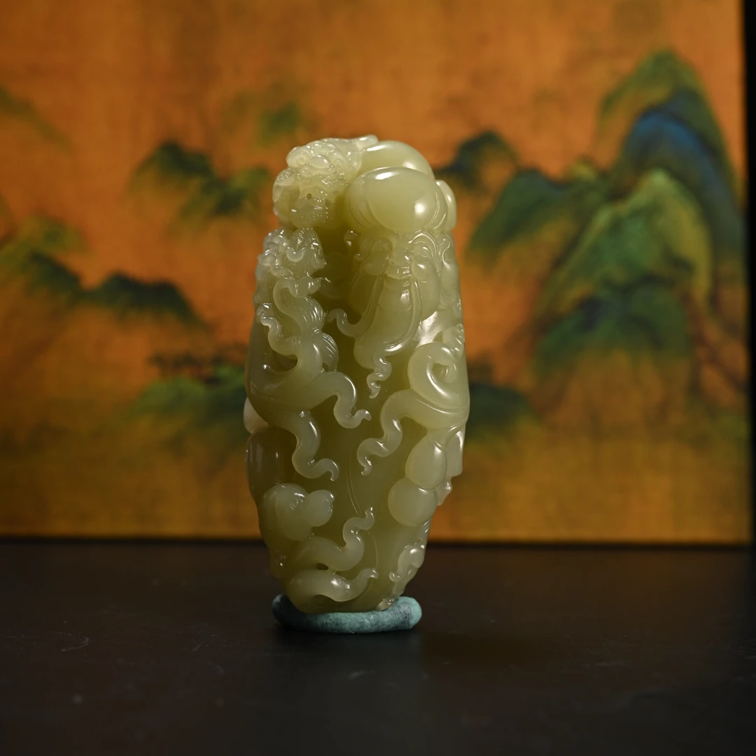 lot8875 2511150065和田玉黄玉人财两旺把件/保利