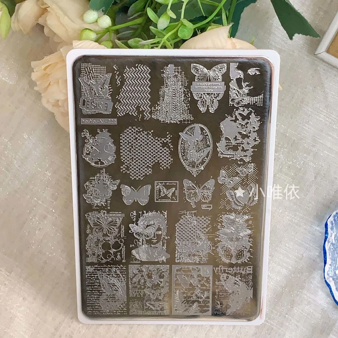 新款XL222杂志美甲钢板蕾丝图案精细蝴蝶唯美模具印花转印工具