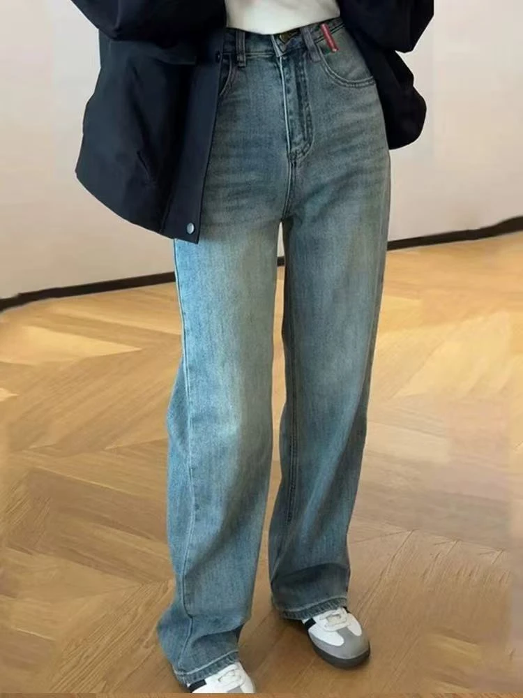 510-窄版直筒牛仔裤女高腰显瘦裤子小个子宽松阔腿裤