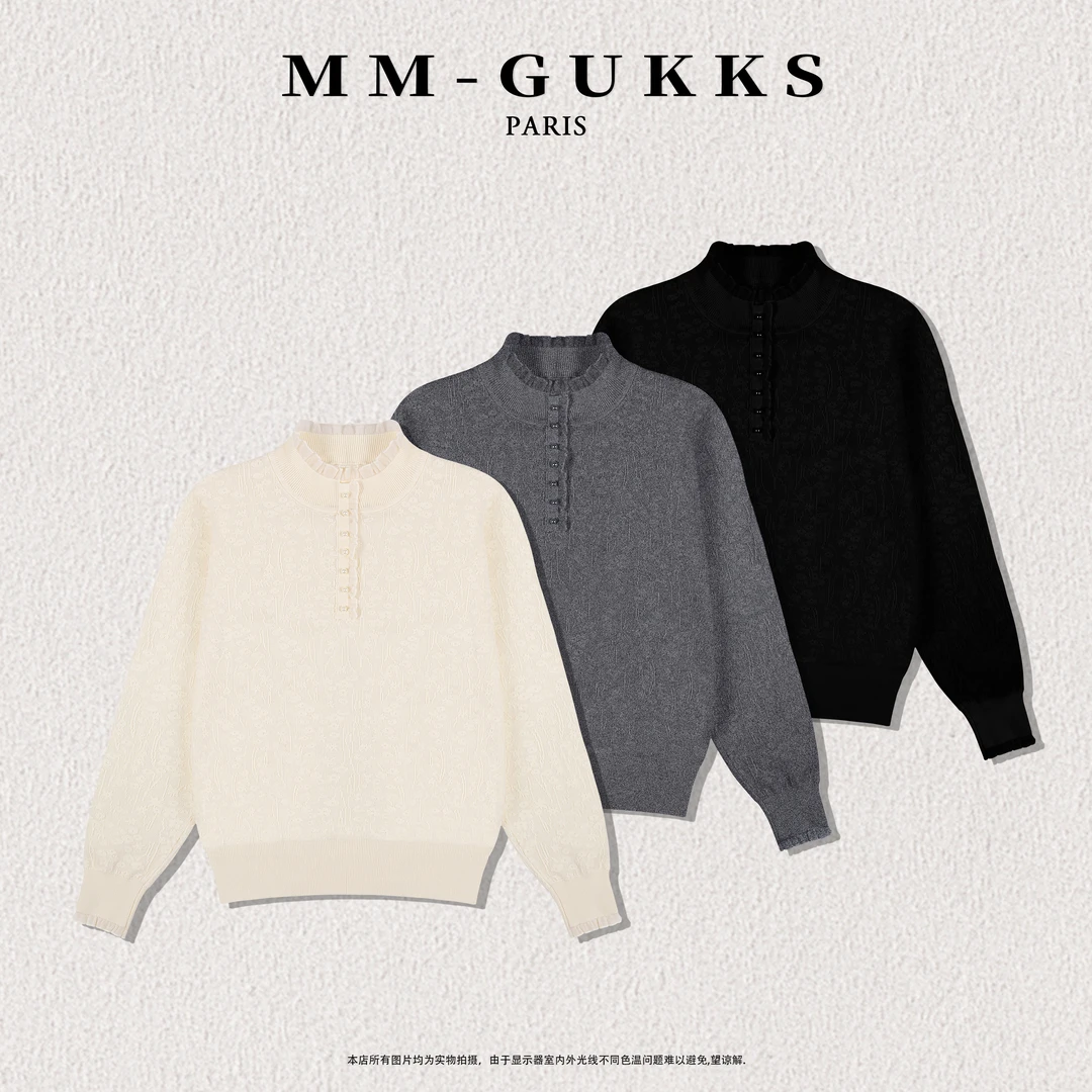 明明GUKKS『热恋岛屿』秋冬半高领蕾丝拼接套头百搭显瘦毛衣