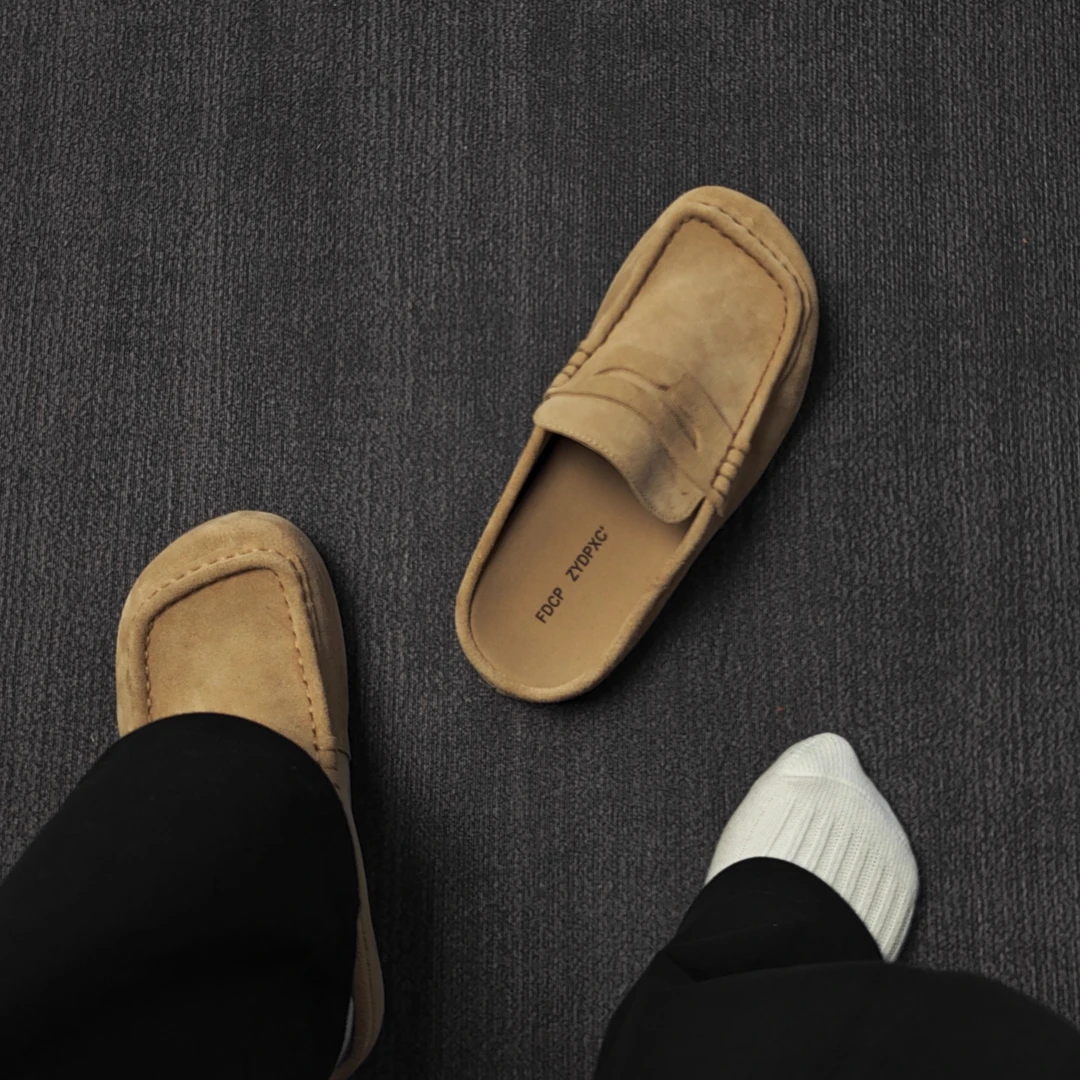 2025新款夏季复古厚底休闲勃肯鞋男一脚蹬包头半拖鞋无后跟穆勒鞋