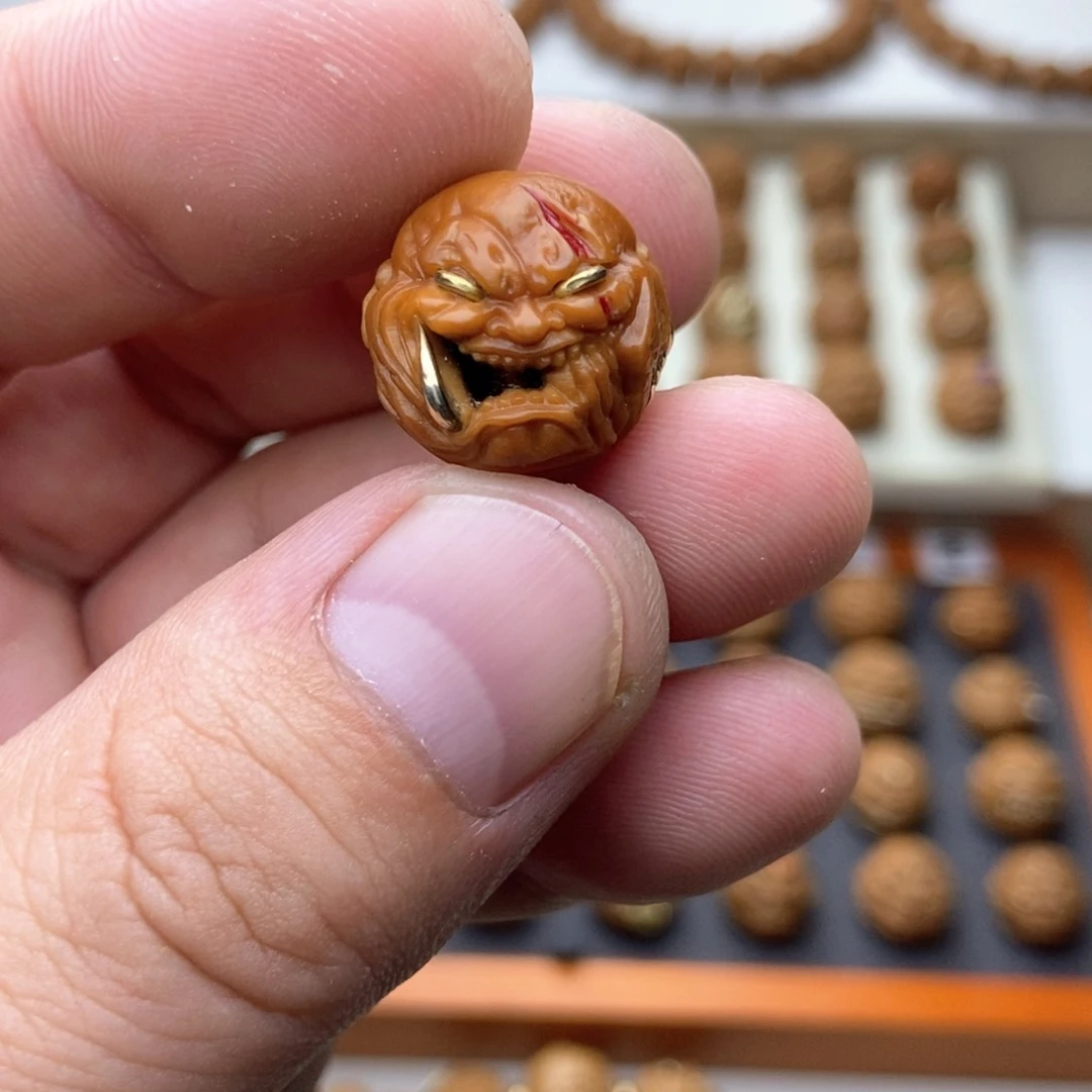 文玩核桃吊坠金*.猴头核桃单颗夜叉恶僧