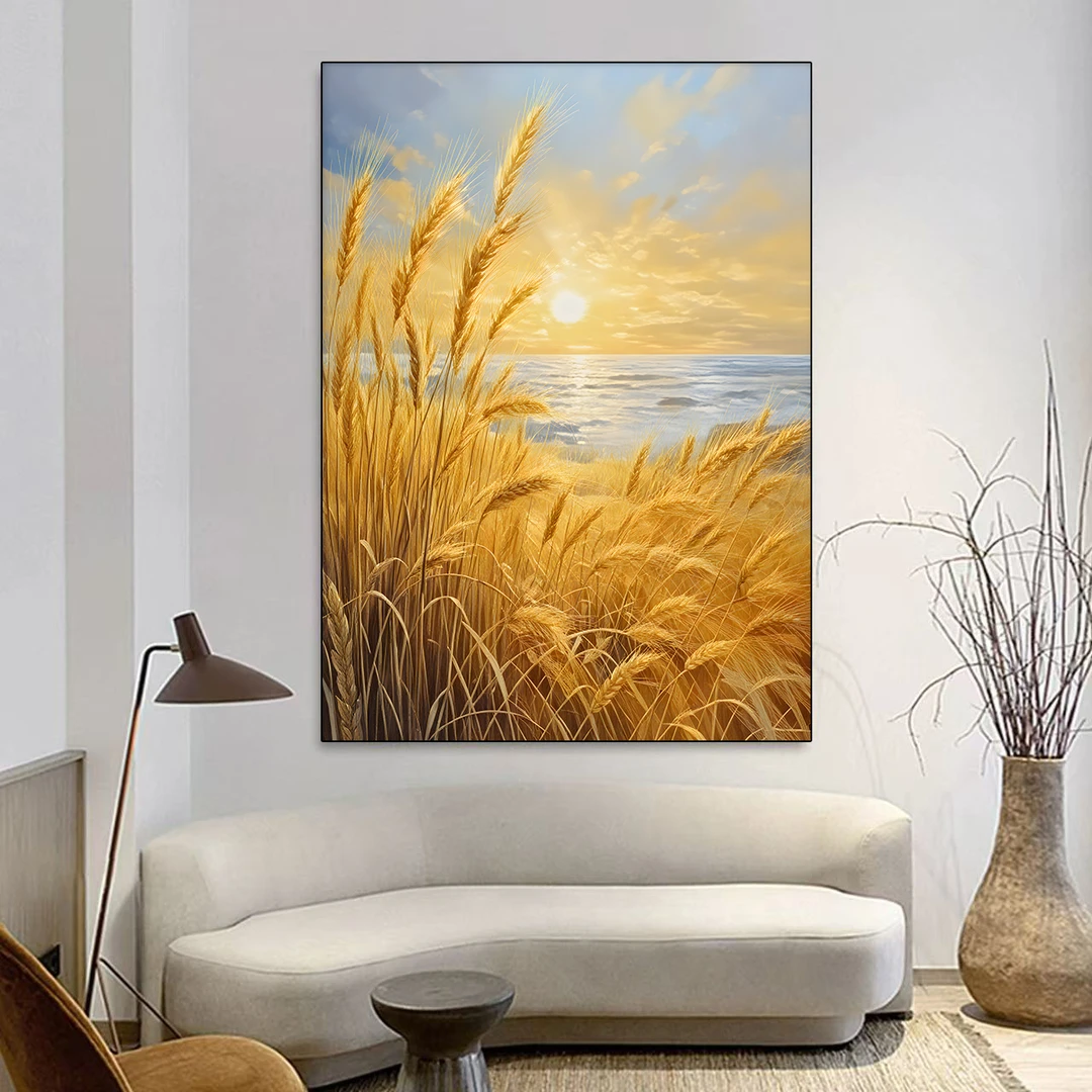 风吹麦浪客厅装饰画金色丰收麦田麦穗餐厅砂岩画卧室玄关走廊挂画