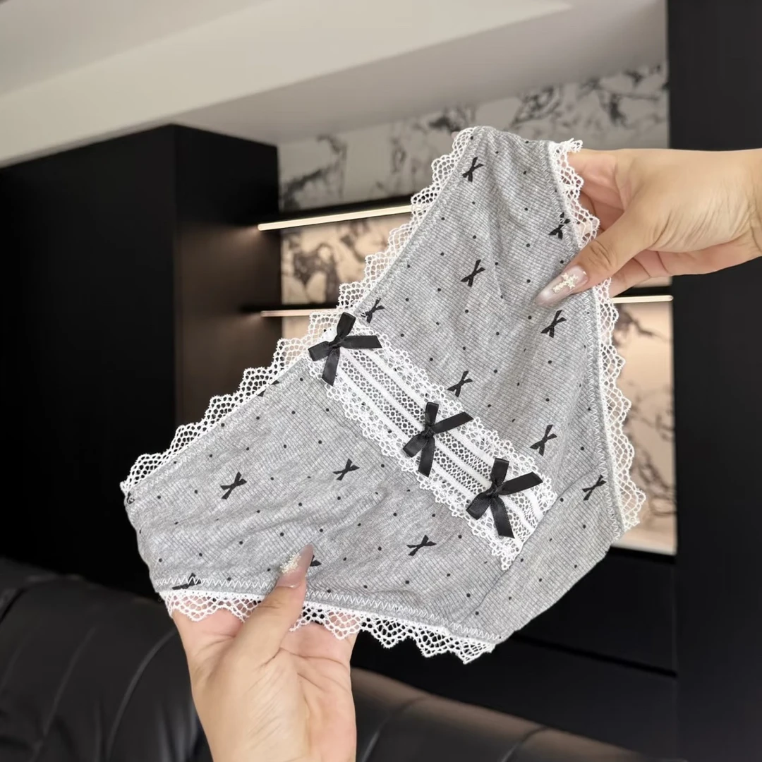 Moli·小香风｜春夏原创性感可爱蝴蝶结印花日系少女三角蕾丝内裤