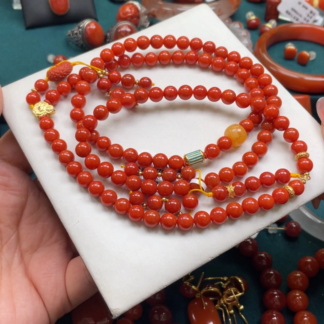 南红玛瑙银S925镶嵌川料南红满肉dly套装多圈6+mm