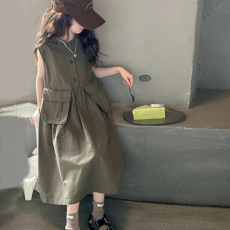 女童裙子夏季2025新款韩版儿童无袖公主裙洋气童装女孩连衣裙夏装