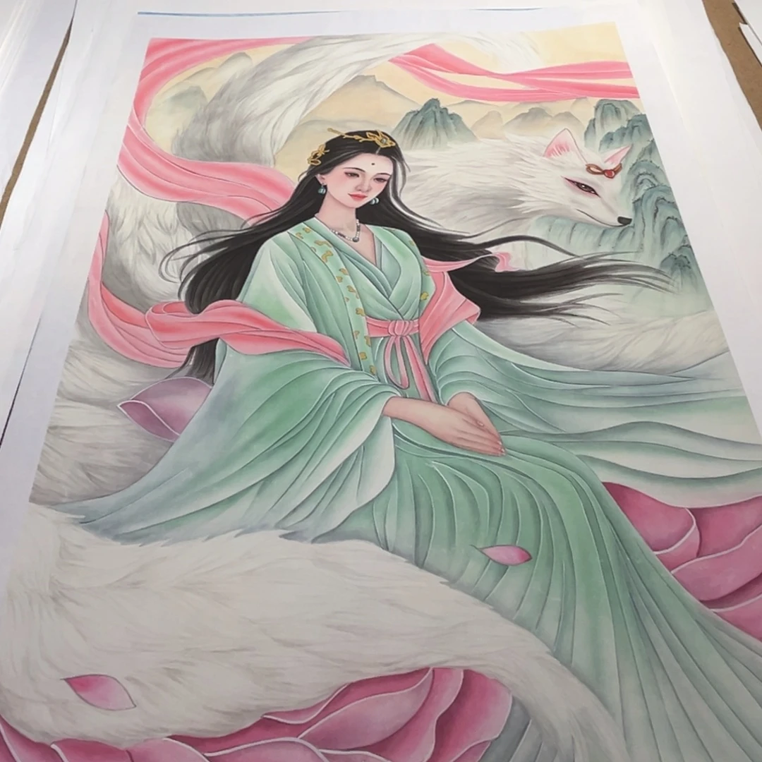 天***财书法补差价青衣九尾做手工画轴