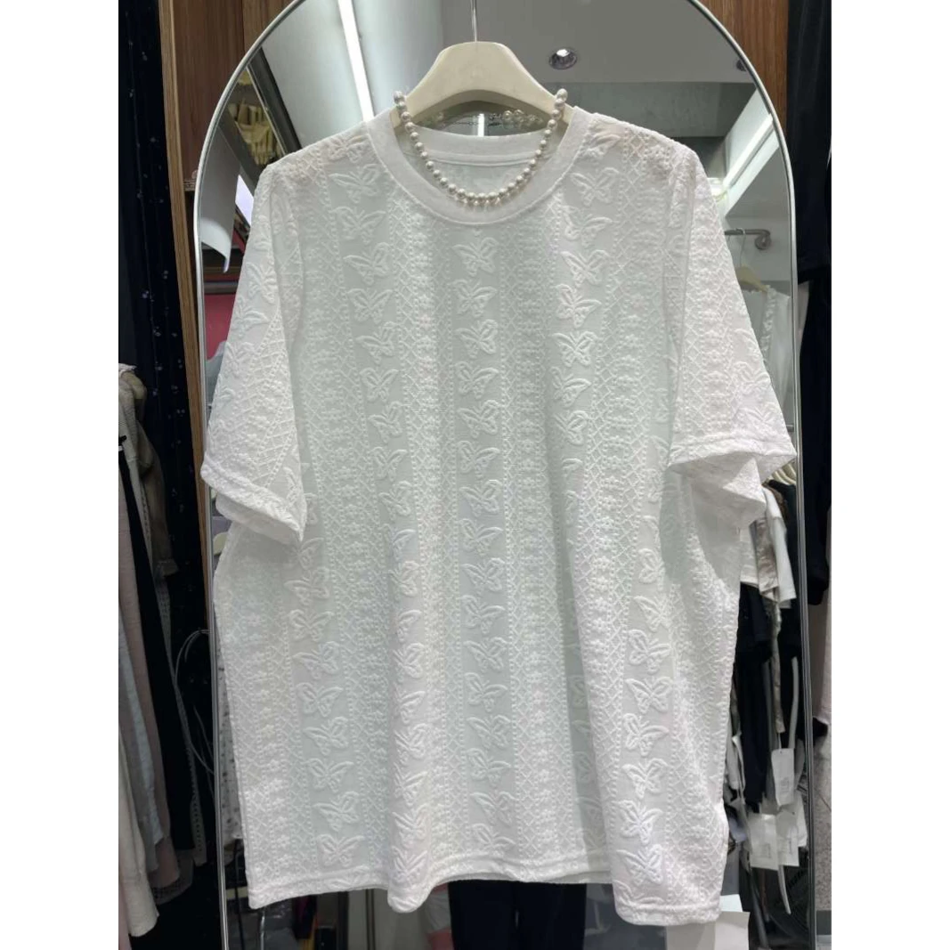 【张小九】重工圆领提花刺绣纯色短袖T恤Z1852