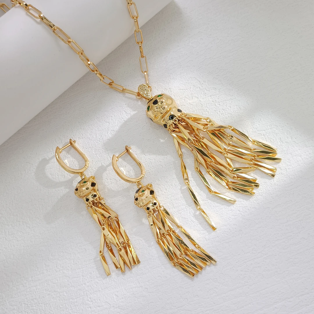 铜合金合成锆石耳饰 H1JNX-34530 耳饰+项链 套装时尚气质轻奢