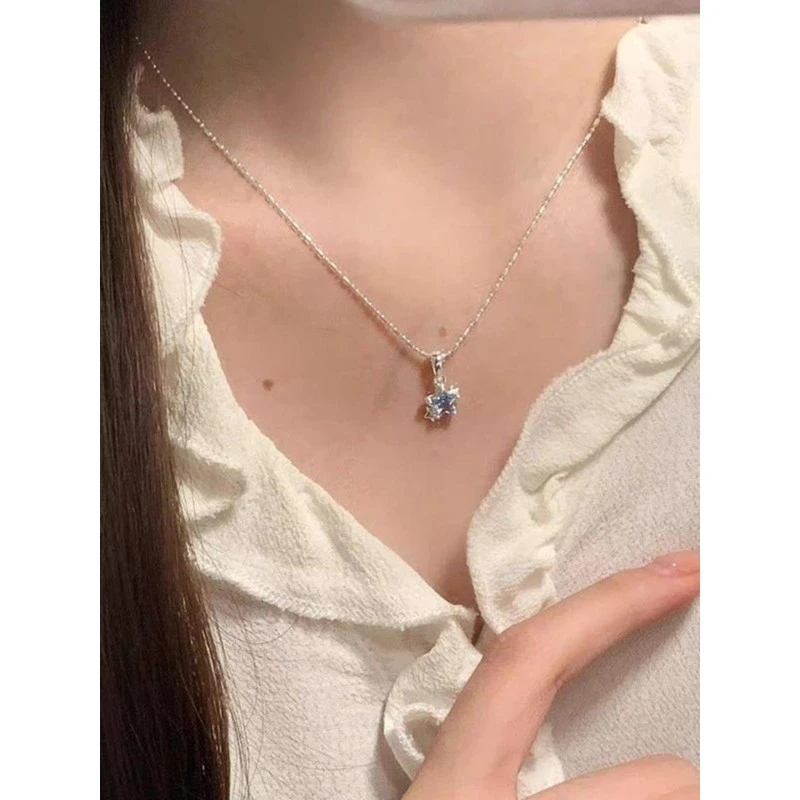 海蓝星星项链银9999小众设计感简约百搭气质优雅锁骨链ins风轻奢