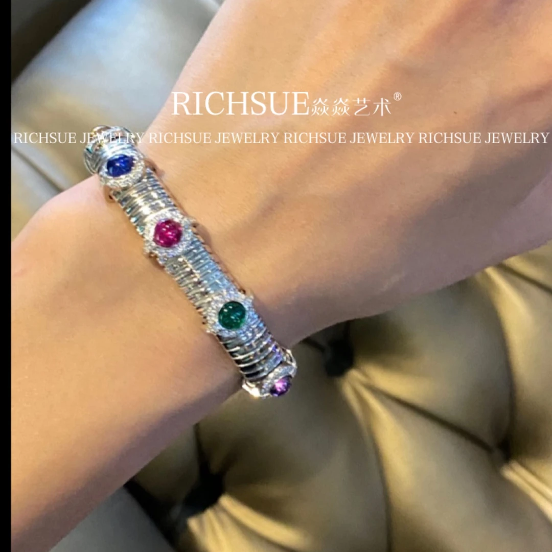 非金属合成锆石手镯 RICHSUE 重工设计师款 彩色高定 蛇骨链手链