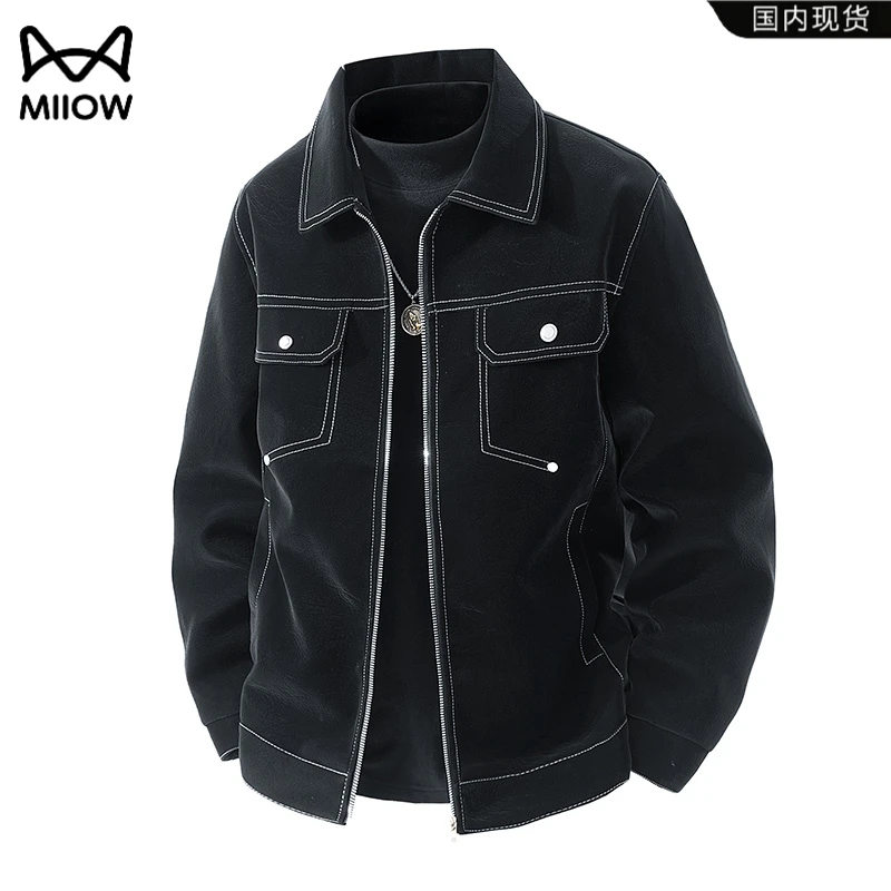 猫人皮衣男士外套春秋季2025新款高级感美式翻领上衣休闲工装夹克