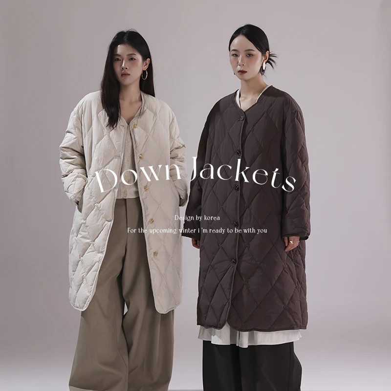 【子奇专属】YM 724 长款羽绒服冬季菱格百搭复古舒适休闲经典