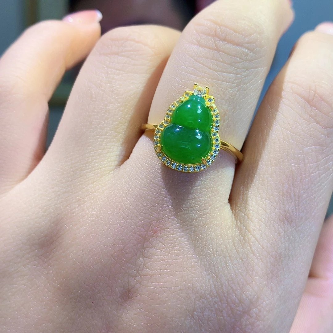 和田玉（碧玉）戒指银S925镀金镶嵌