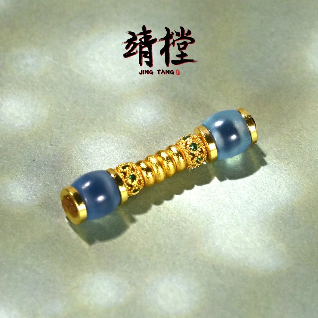 6MM蓝糖心玛瑙直切万向轴文玩108手串手持DIY配饰配珠三通连接轴