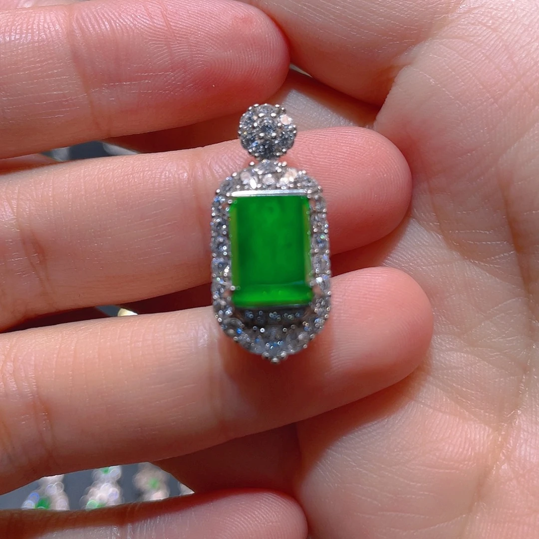 翡翠银S925镶嵌吊坠(不含链)