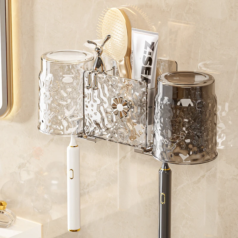 牙刷置物架架子刷牙杯电动牙膏免打孔壁挂式洗漱口杯高颜值卫生间