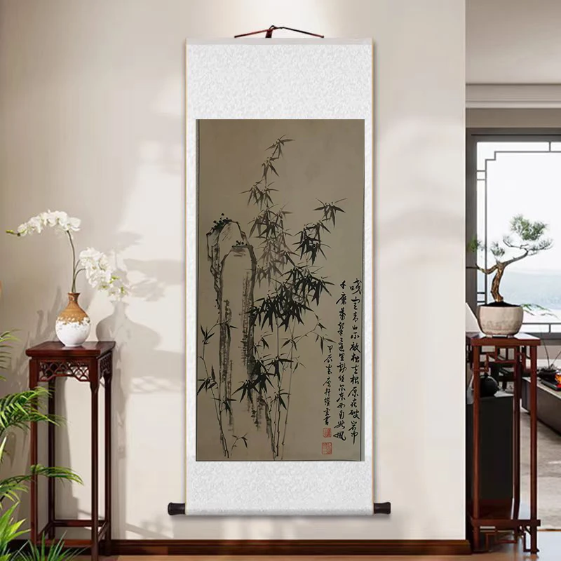 【竹石图】卷轴装裱135*51画心72*40