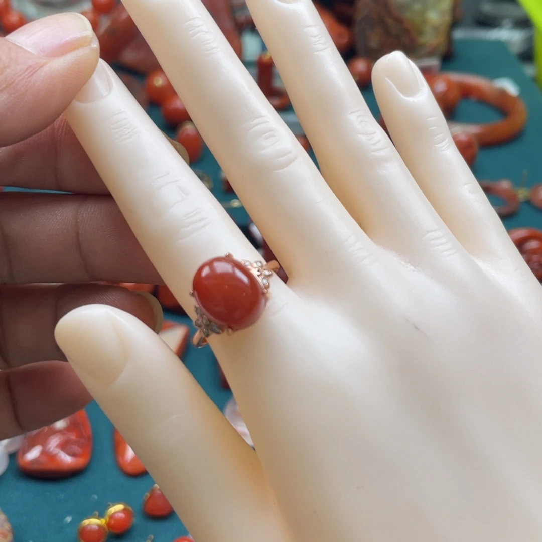 南红玛瑙银S925镶嵌川料南红戒指