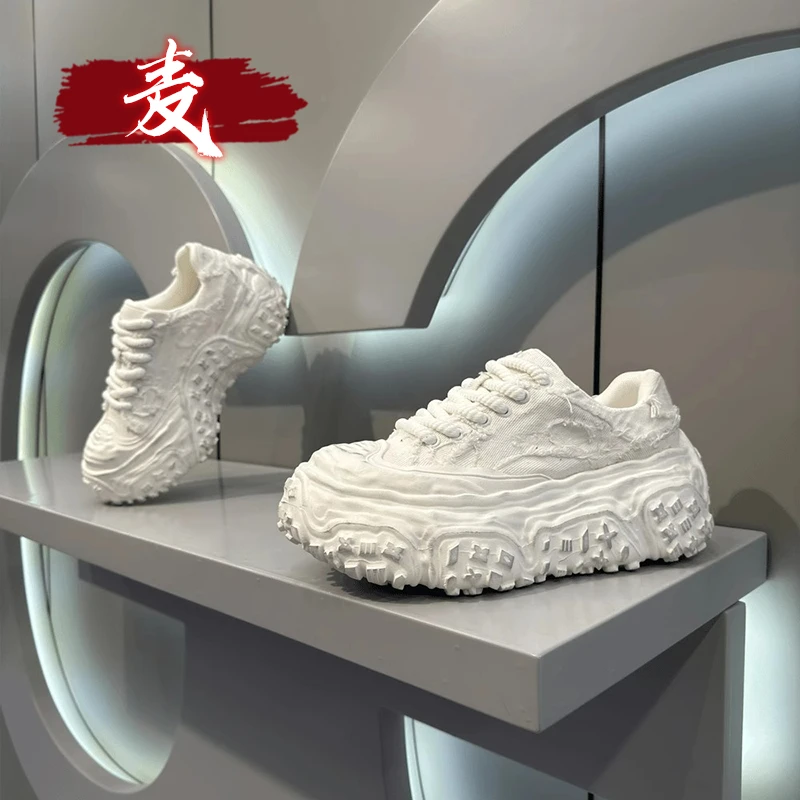 2025新款夏透气百搭运动男鞋休闲厚底轮胎厚底帆布鞋板鞋增高布鞋