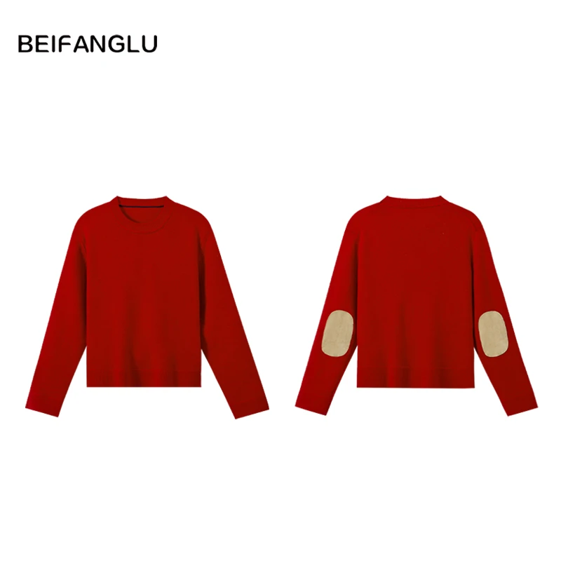 北方鹿【元旦年货节】100%绵羊毛M*系列轻奢拼接新年针织毛衣251545