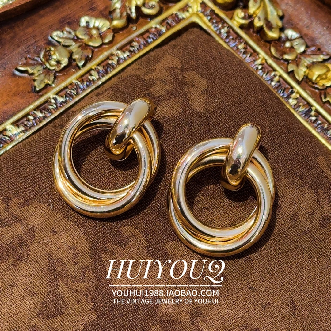 铜合金耳饰 铜合金【莫比乌斯】设计感双环耳钉239