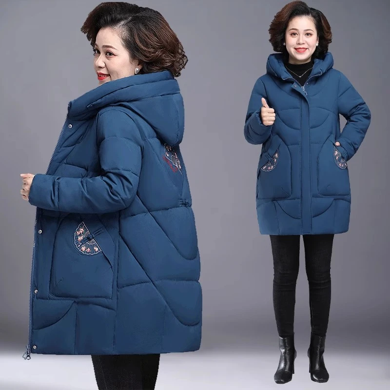 洋气大码妈妈装棉服外套女冬装连帽中老年母亲气质减龄保暖棉袄