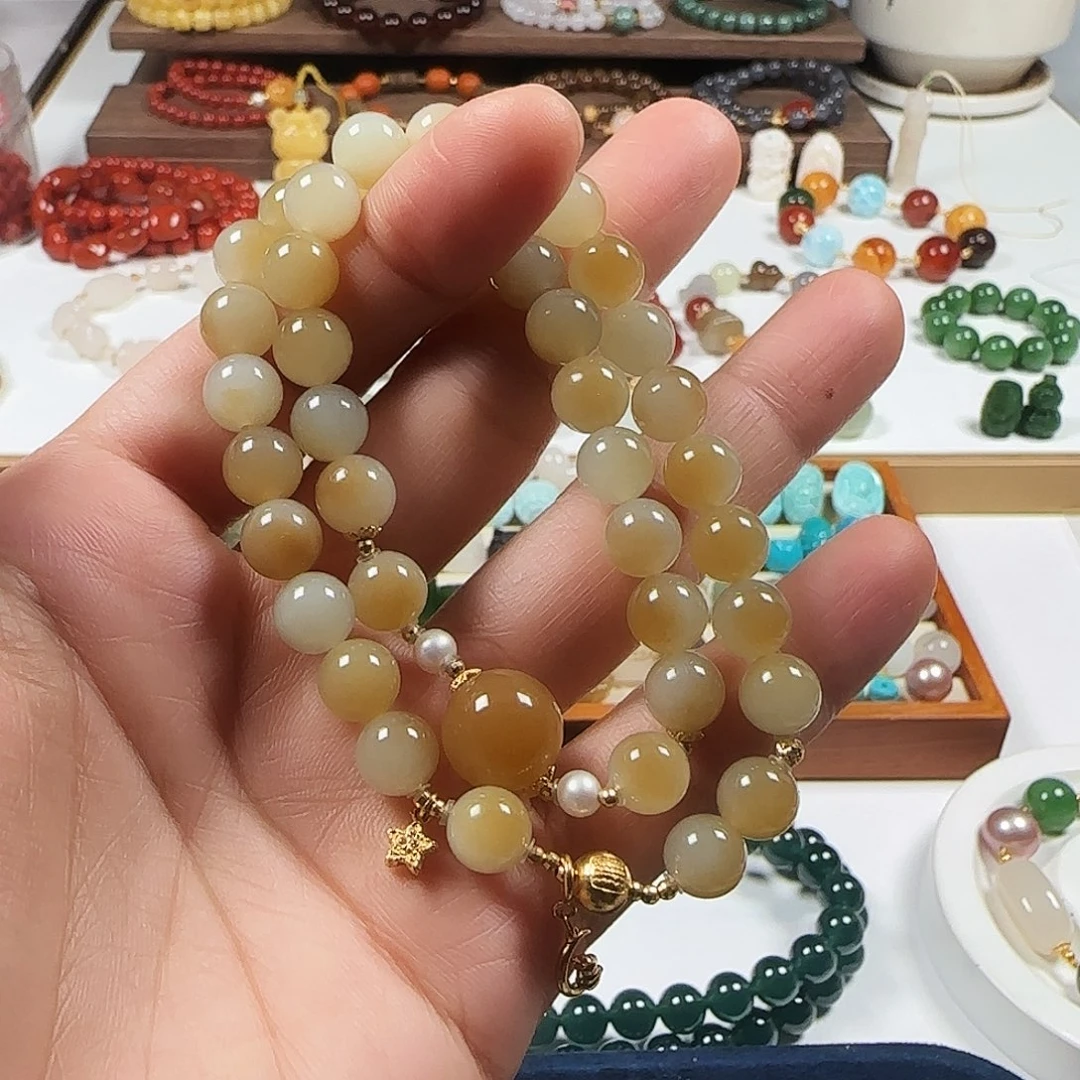 和田玉18K金镶嵌手链