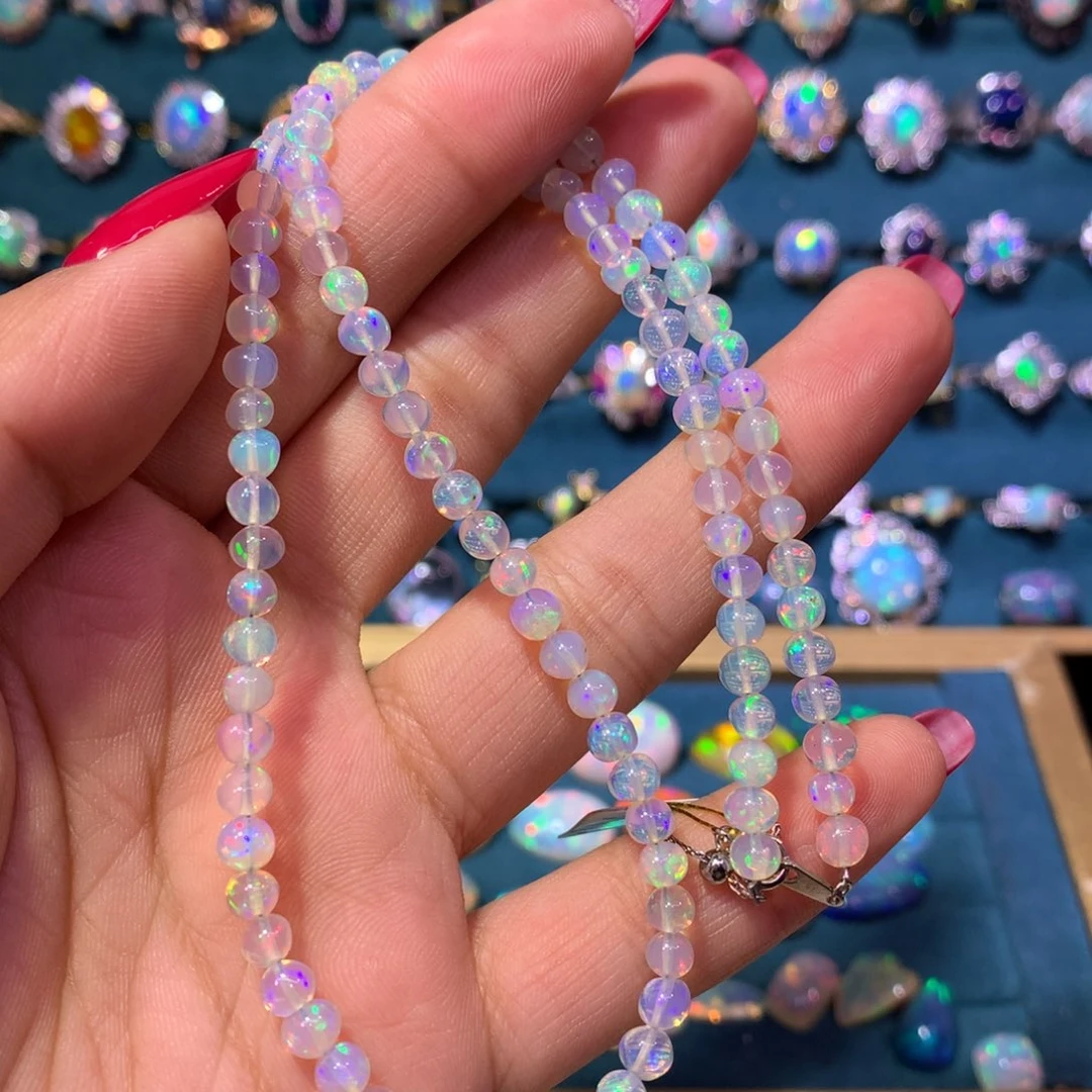 欧泊银S925镶嵌小米珠项链