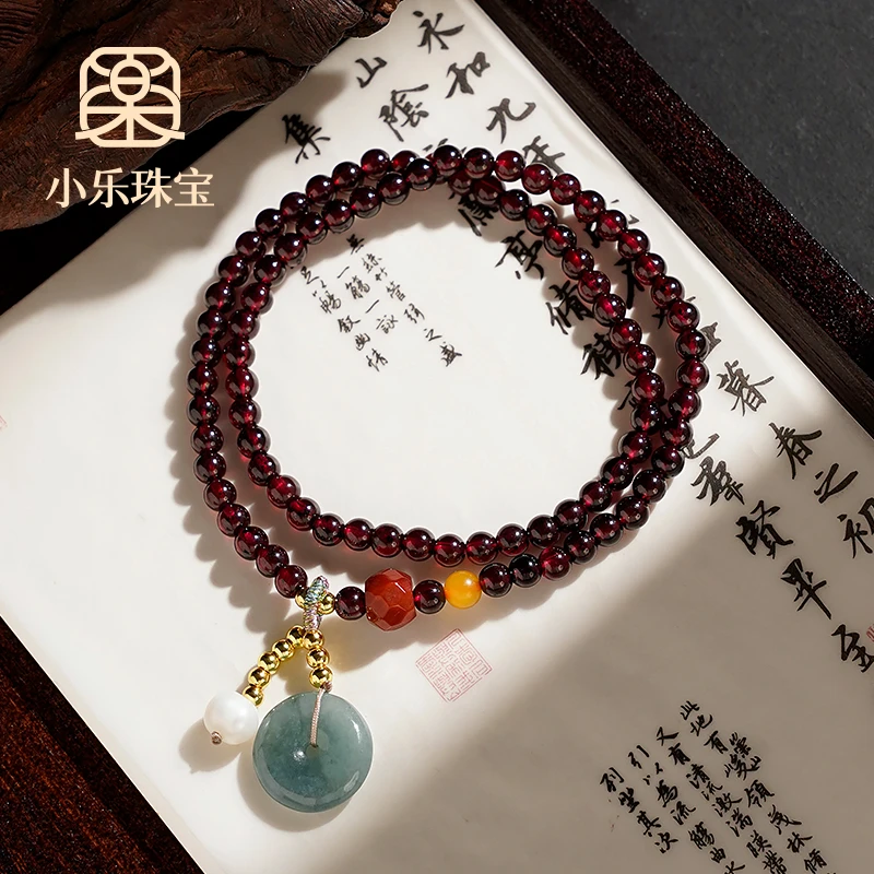 轻奢百搭石榴石翡翠平安扣女式手链多样性发一-9785