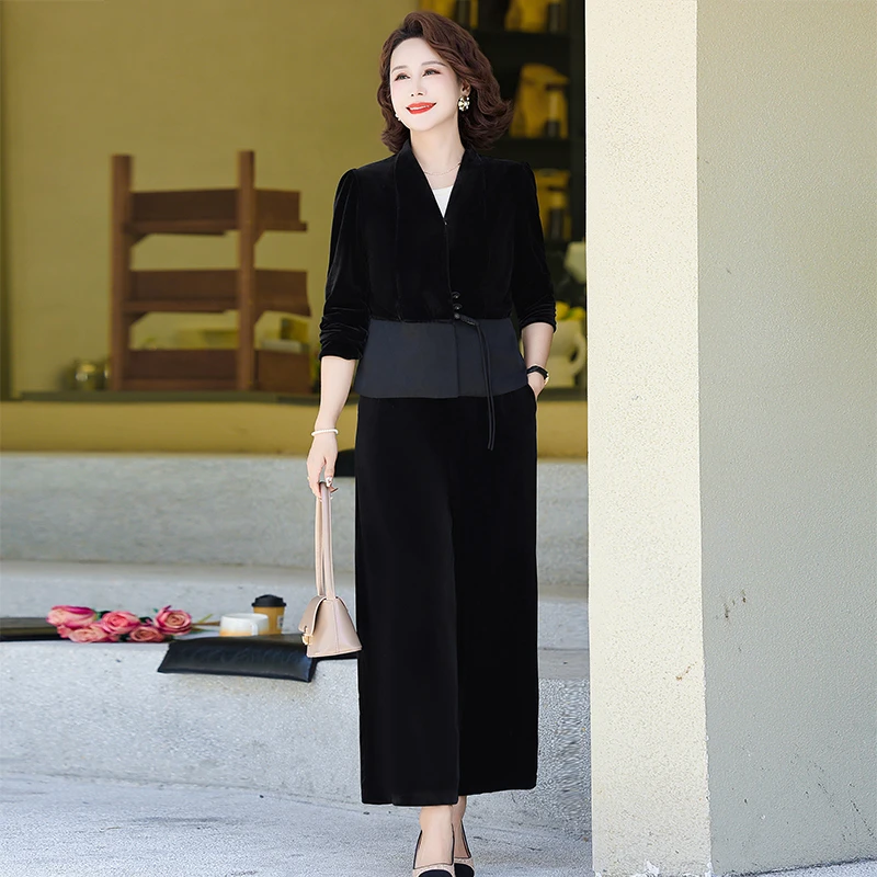 中老年女装秋装金丝绒套装2024新款50多岁妈妈装春秋外套气质上衣