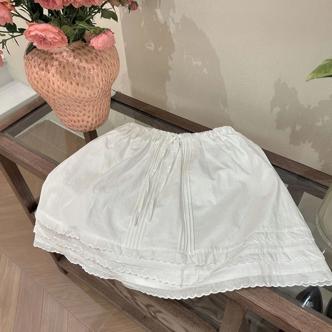 【BayaLi】2025春夏季新款压花边棉布短裙