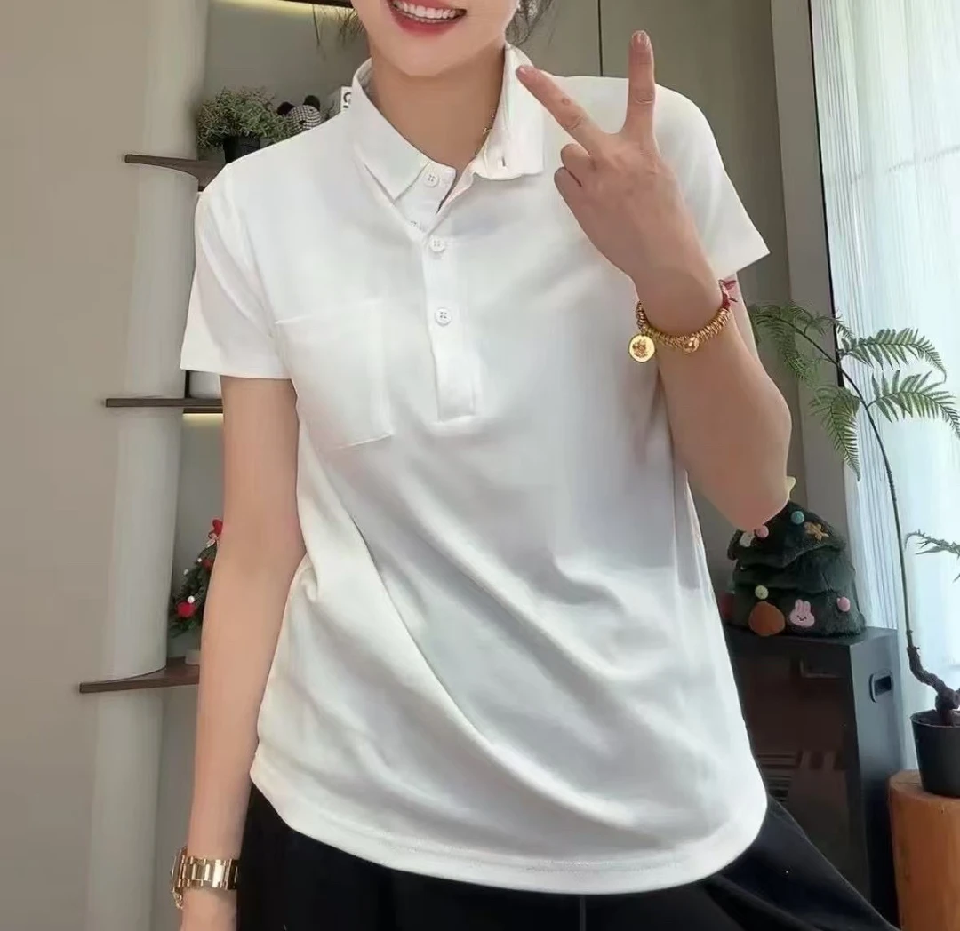 ［爱衣橱］2025年休闲百搭上衣.高级口袋短袖新款T恤夏季白色女款