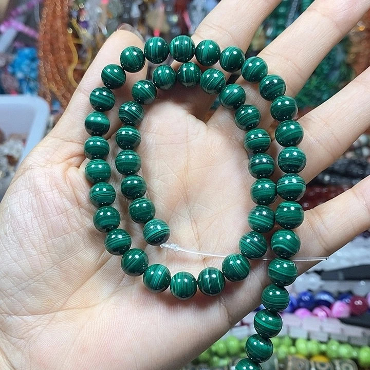 玛瑙/玉髓未镶嵌珠宝半成品A级天然孔雀石卡8mm（拍2发1）