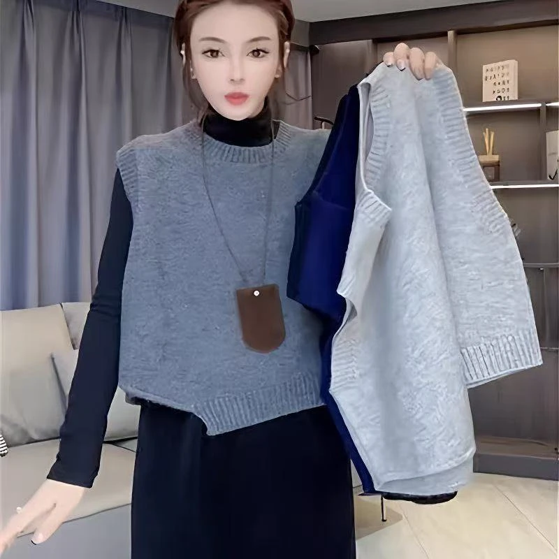 欧货设计感不规则短款针织衫马甲女秋冬新款时尚宽松百搭外搭毛衣
