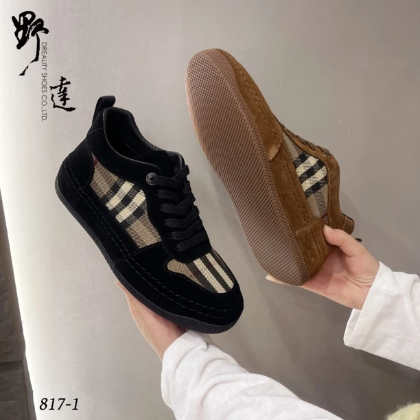 男款防滑休闲板鞋运动格子加绒皮革拼接百搭单鞋透气