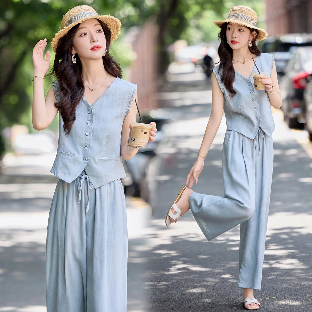 休闲时尚马甲套装女2025夏季新款松弛感洋气减龄百搭阔腿裤两件套