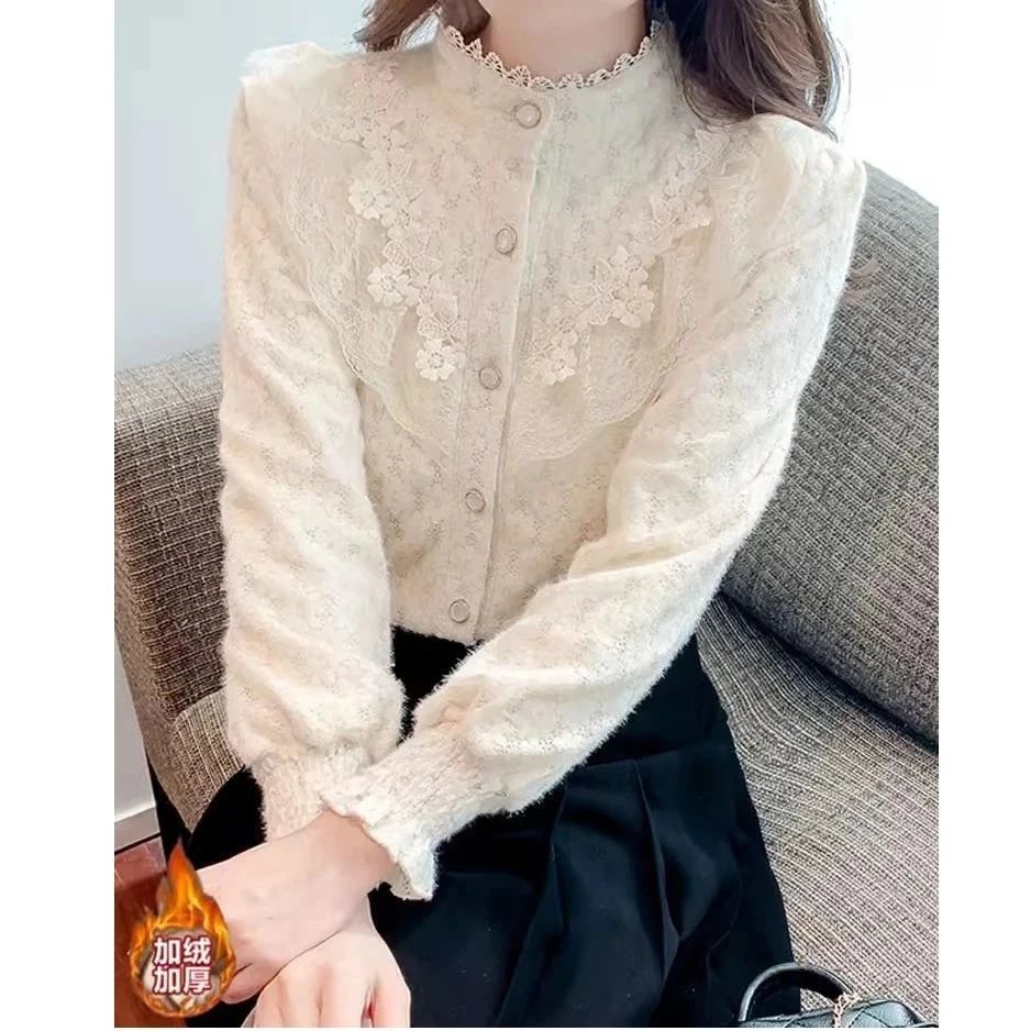 衬衫女2025春夏季新款小众设计感内搭加绒打底衫百搭减龄长袖上衣