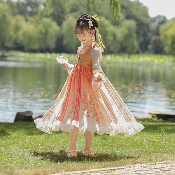 女童汉服春秋款中袖2025新款中国风唐装夏季古装裙子
