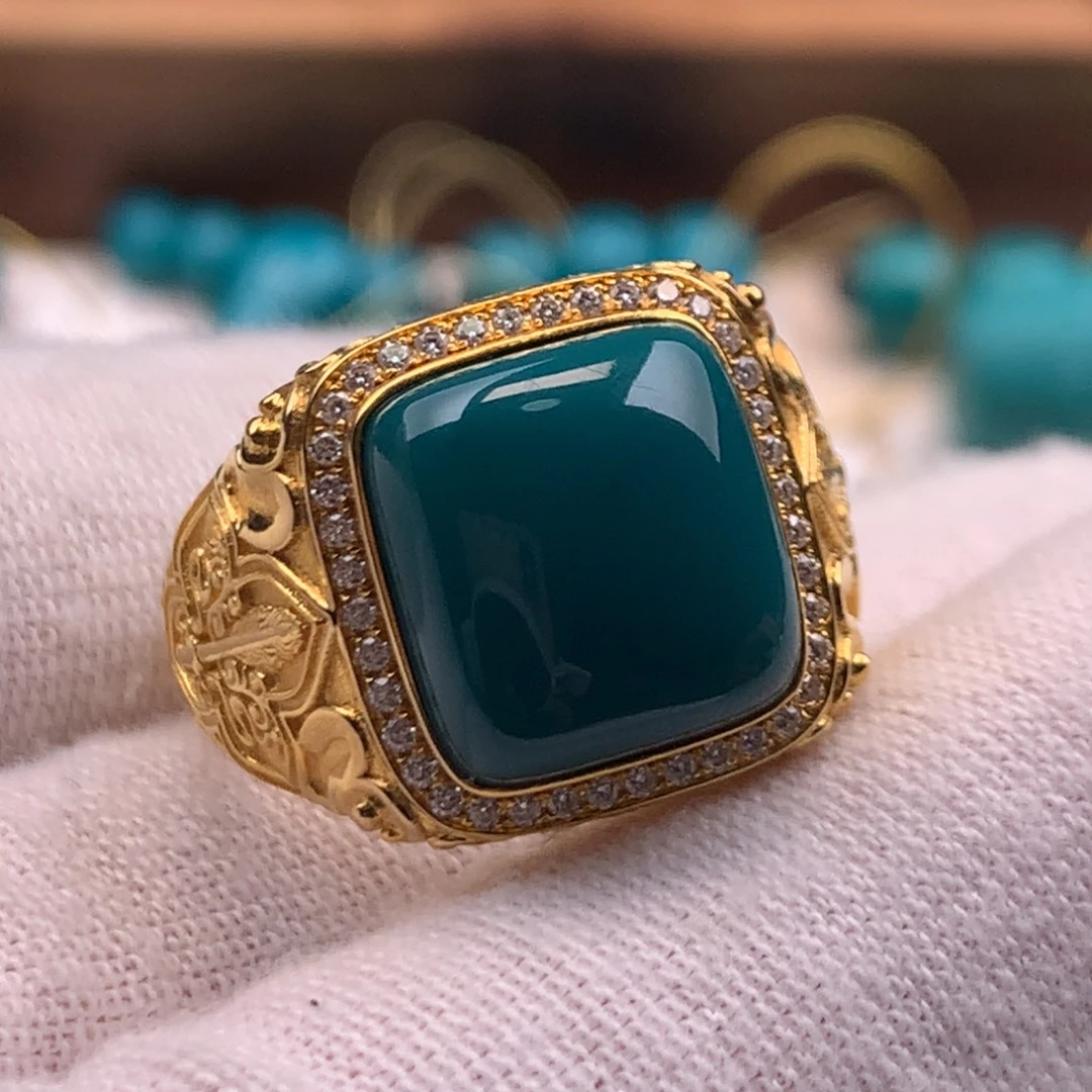 绿松石18K金镶嵌珠宝奇石