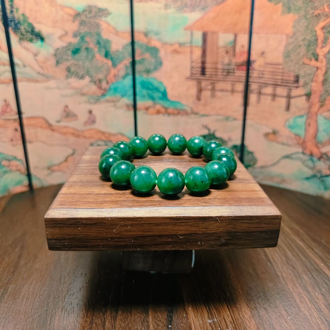 D和田玉碧玉圆珠手串（卡12）2338