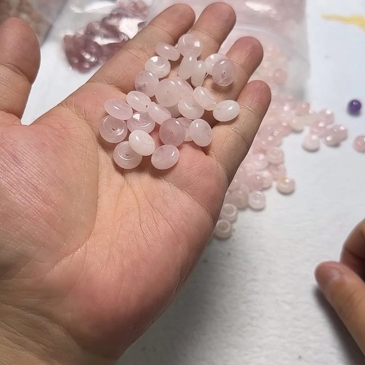 水晶银S925镶嵌珠宝半成品特价粉水晶平安扣25个