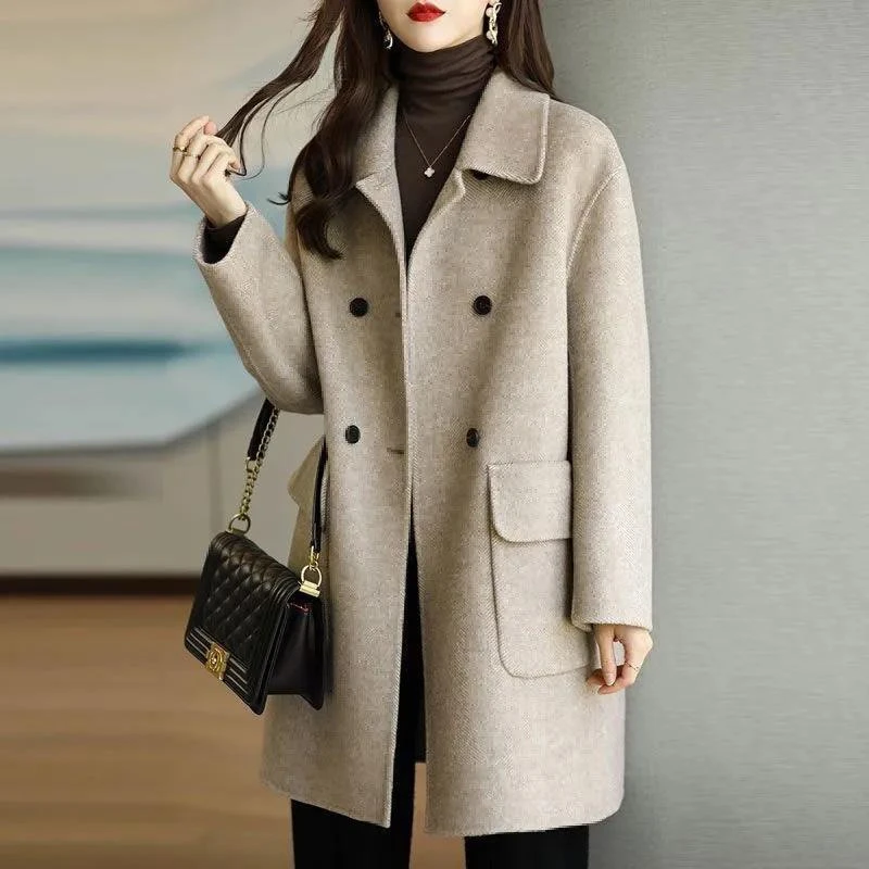 毛呢大衣女2025秋冬新款减龄加厚韩版保暖中长款宽松小个子外套女