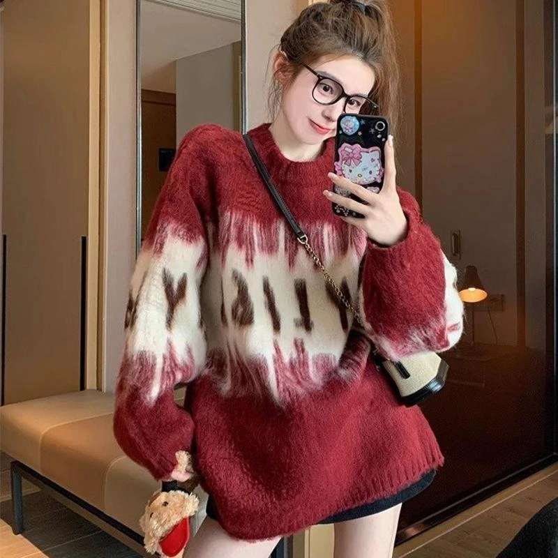 红色毛衣女秋冬2025新款本命年圣诞宽松慵懒风加厚打底衫针织上衣