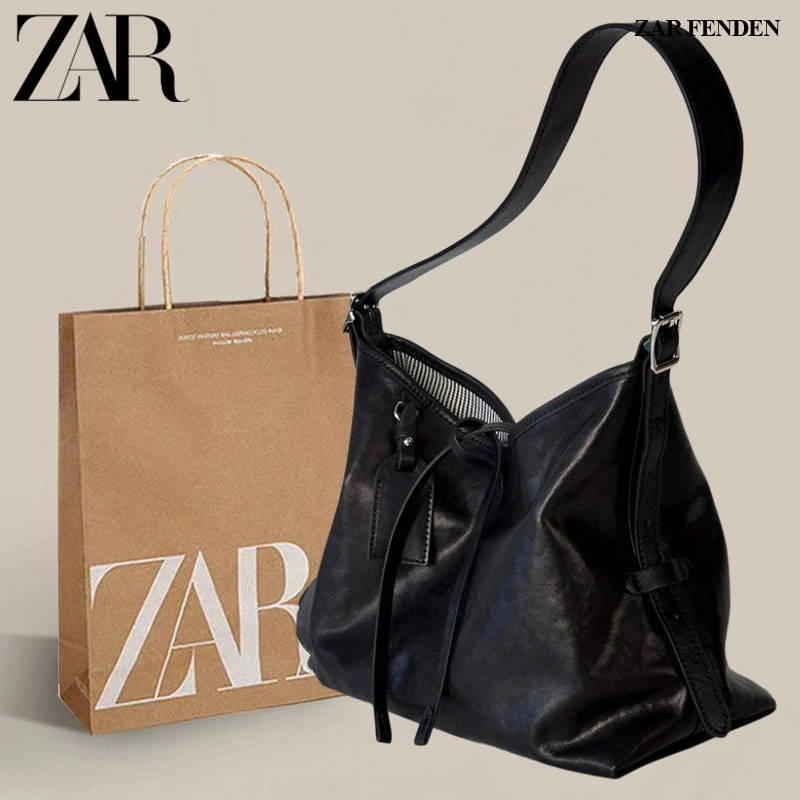 ZAR FENDEN复古单肩高质感女2025新款大容量通勤包黑色托特包百搭