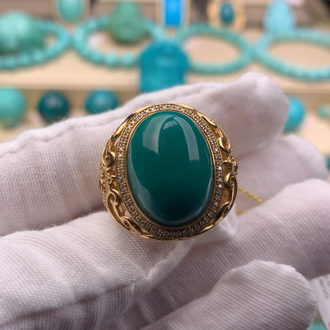 绿松石18K金镶嵌珠宝奇石