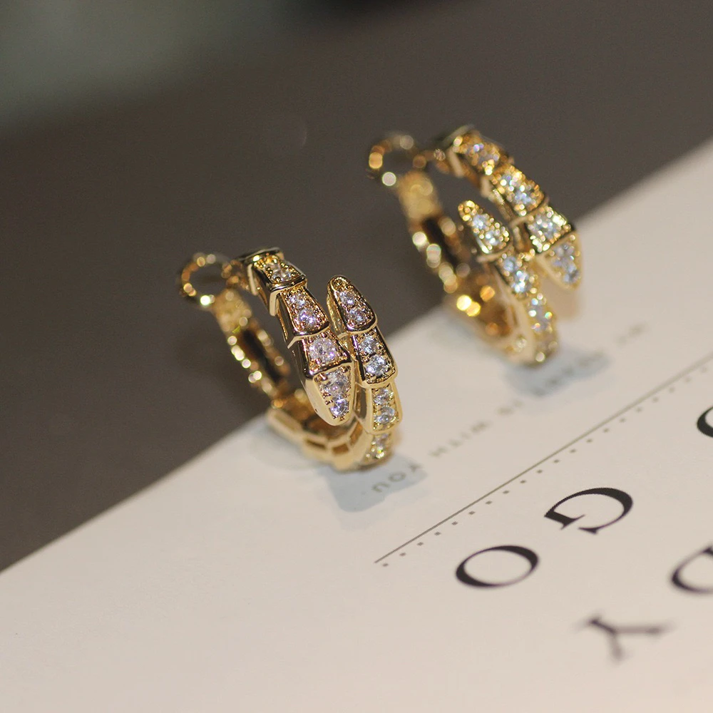 铜合金耳饰 精品/网红轻奢同款耳环锆石镶嵌蛇骨小众设计银针新款